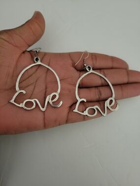 Silver 'Love' Hoop Drop Earrings